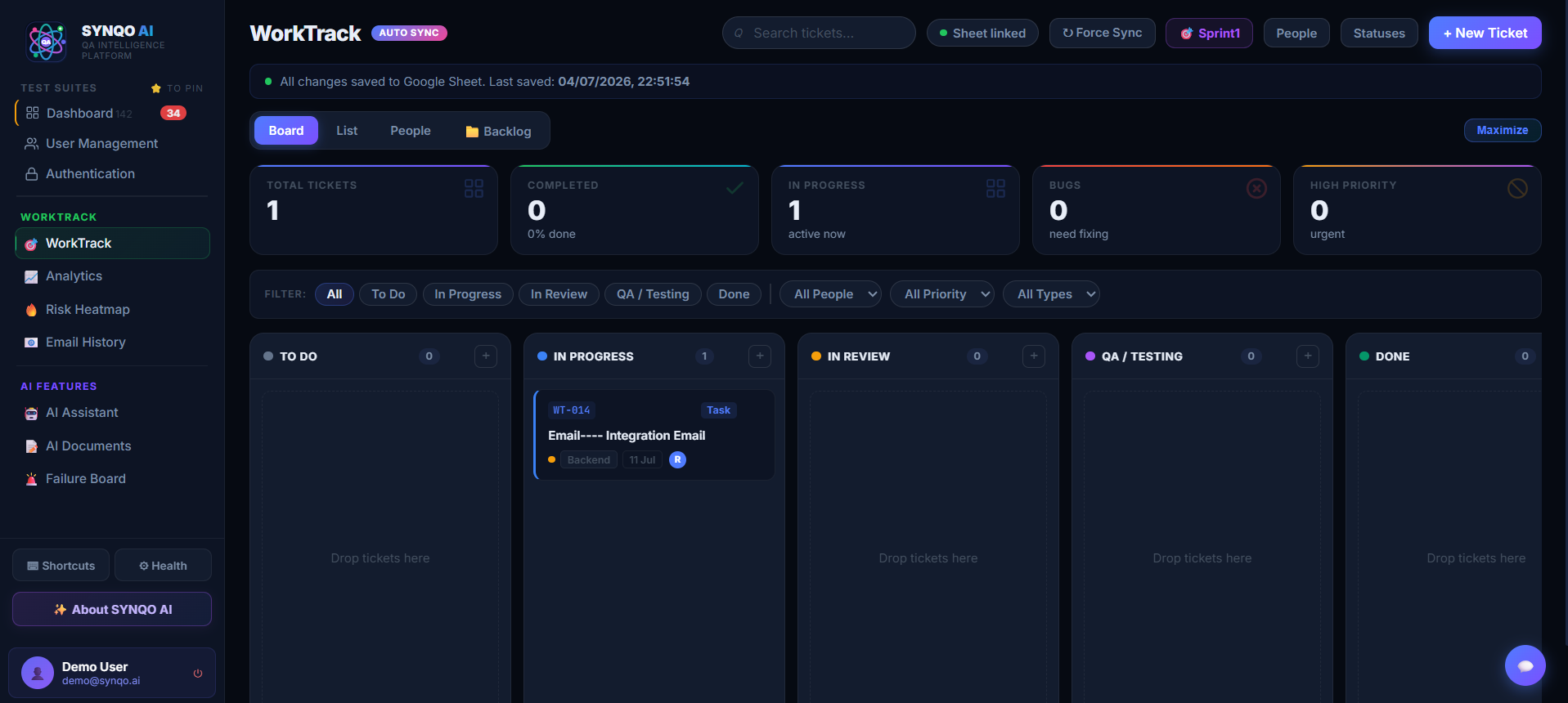 WorkTrack Kanban board